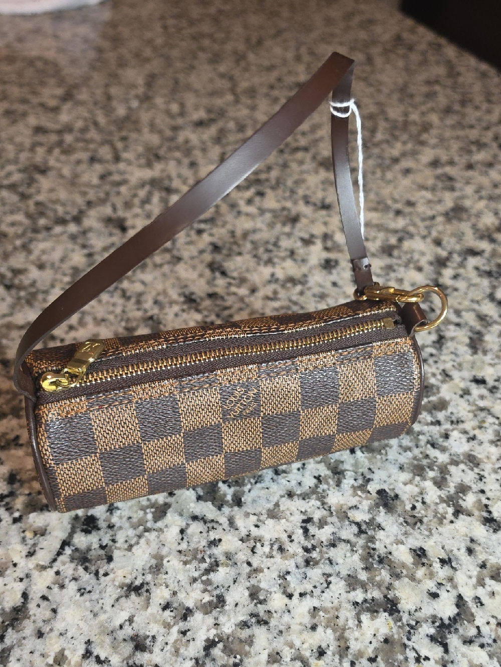 Louis Vuitton Brown Damier Cylinder Wristlet Pouch with Gold Hardware